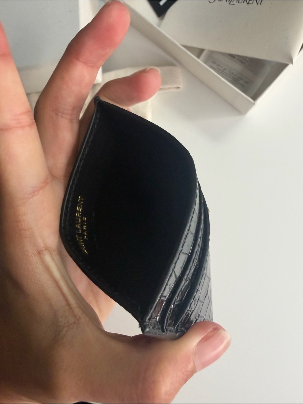 Saint Laurent Black Croc-Embossed Leather Card Case with Gold Logo Accent - Picture 5 of 7